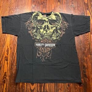 Harley-Davidson XL Y2K Biker T Shirt Black Boxy